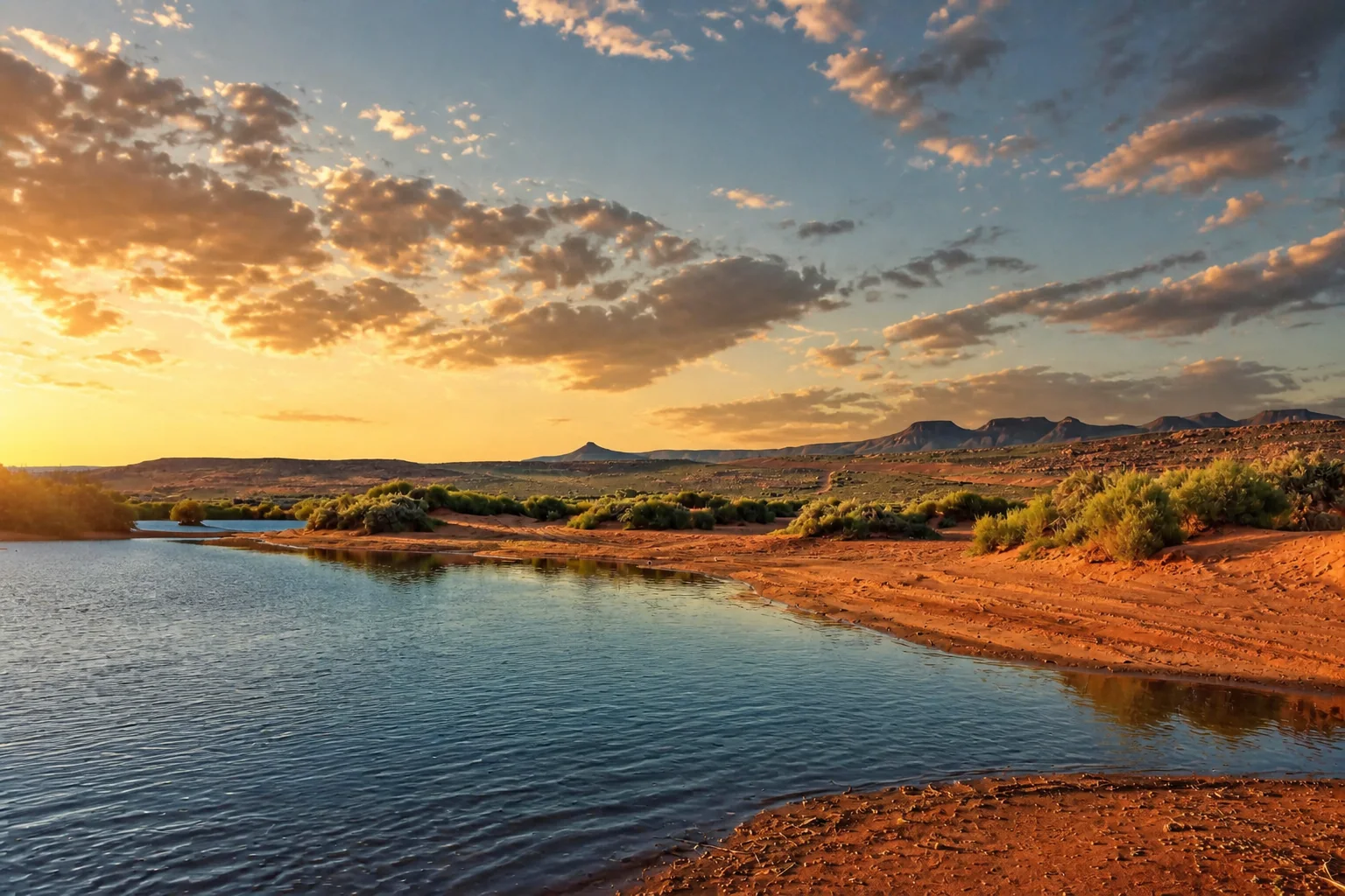 Golden-hour view based on the Sand Hollow State Park landscape near Hurricane, Utah